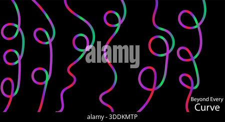 Abstract Glowing Lines with Dynamic Modern Multicolored Neon on Black Digital Graphic Pattern for Technology Background Design Stock Vector