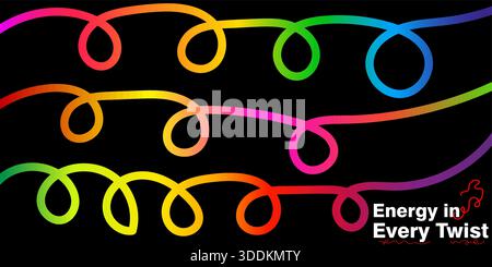 Dynamic Swirling Lines with Rainbow Gradient Neon Glow on Dark Background Smooth Digital Graphic for Technology or Party Design Stock Vector