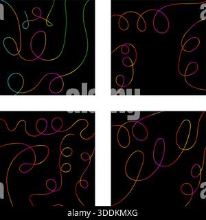 Vibrant Rainbow Gradient Squiggly Lines on Black Playful Abstract Digital Graphic for Modern Design Stock Vector