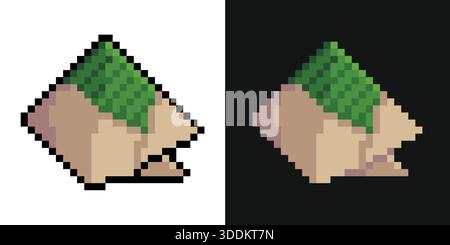 Pixel art illustration of packed Nasi Lemak wrapped in banana leaf and brown paper Stock Vector