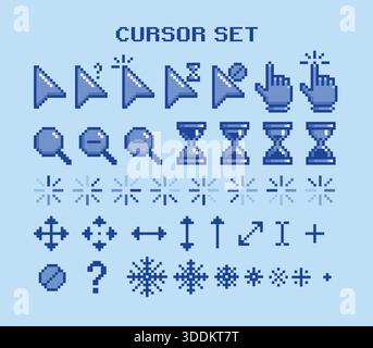 Blue Snow Pixel Cursor set Stock Vector