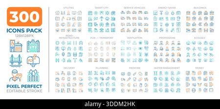 Smart city two color line icons set collection Stock Vector