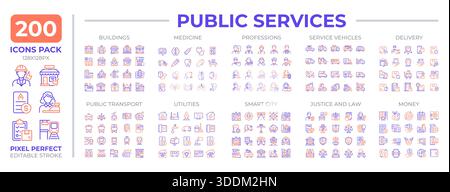 Public services two color line icons set collection Stock Vector