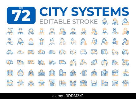 City systems two color line icons set Stock Vector
