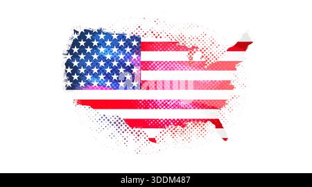 Creative United States map logo in retro grunge style. T-shirt design concept. Patriotic merch for holiday events Stock Vector