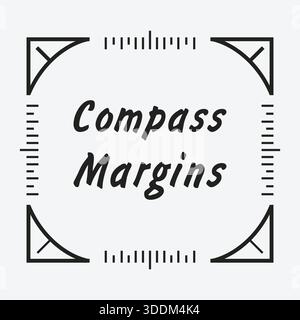 A circular header card with compass like corner cuts and radial ticks featuring the title compass margins. Stock Vector
