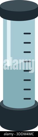 A tall laboratory measuring cylinder with volume markings and a partially filled liquid level. Stock Vector