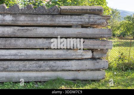 Stacked concrete slabs background with rough surface industrial texture and horizontal pattern Stock Photo