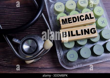 Concept of text medical billing on wooden blocks. medical or healthcare concept Stock Photo