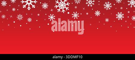 Christmas red background with falling white snowflakes border Stock Vector