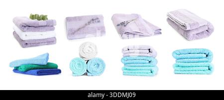 Set of terry towels isolated on white Stock Photo