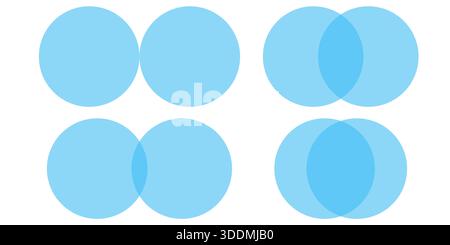 Blue four circle venn diagram forming balanced round intersection vector infographic for data chart model business relationship geometric element Stock Vector