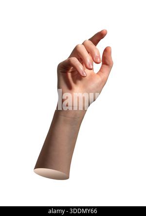 Female hand with raised index finger in delicate gesture. Soft movement touching invisible object, gently selecting, tapping or pointing with expressi Stock Photo