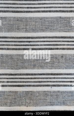 Striped material pattern white and grey horizontal lines. Cotton fabric close up Stock Photo