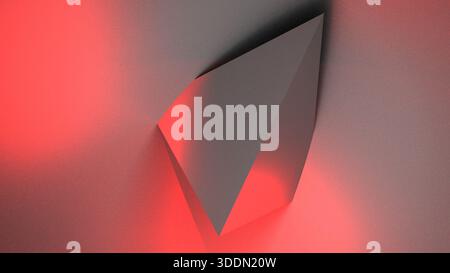 3D render, desktop background image of two tetrahedrons blended with a smooth, solid gray texture, the light creating areas of light and shadow. Stock Photo