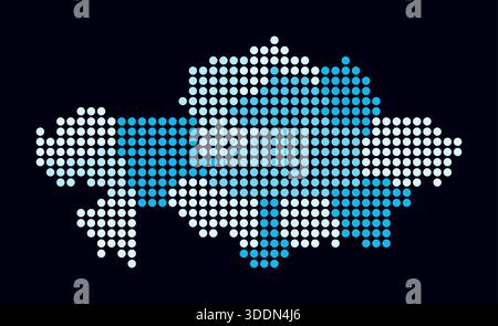 Kazakhstan dotted map. Digital style map of the country on a dark background. Kazakhstan shape with circle dots. Colored dots style. Stock Vector