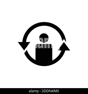 Minimal people exchange arrows icon with two human figures linked by circular arrows, representing transfer, swap, communication, collaboration, workf Stock Vector