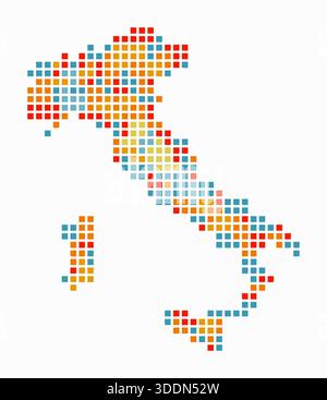 Italy dotted map. Digital style map of the country on a white background. Italy shape with square dots. Colored dots style. Large size squares. Stock Vector