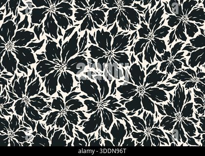 Abstract mono floral seamless pattern. Vector illustration flat design background. Stock Vector