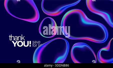 Iridescent holographic liquid blobs with rainbow gradients. Abstract fluid glass shapes featuring transparent soap bubble effects and hologram Stock Vector