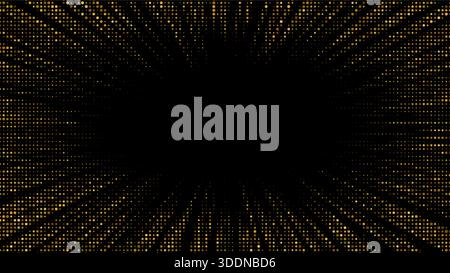 Luminous starburst radiates from center with halftone pattern, shimmering particles, and radiant rays creating luxurious festive atmosphere on Stock Vector