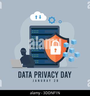 Data Privacy Day Illustration: Cybersecurity, Data Protection & Online Security Stock Vector