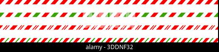 Christmas candy cane border straight line, colorful decorative element set on a white background. Vector illustration Stock Vector