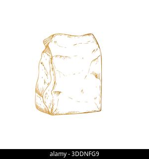 Vector craft paper bag for food or delivery. Graphic ink lunch bag illustration isolated on background. Hand drawn line sketch. For designers, prints Stock Vector