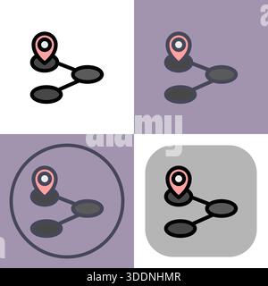 This versatile icon set depicts a map pin marking a route- ideal for navigation apps- GPS systems- and location-based services. The various styles off Stock Vector