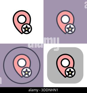 This versatile icon set features a location pin with a star- perfect for maps- navigation apps- and travel websites. It's available in four stylish va Stock Vector