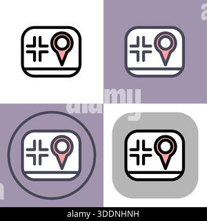 This versatile icon set depicts a location pin on a map- perfect for apps- websites- or any project related to navigation- GPS- or direction finding. Stock Vector