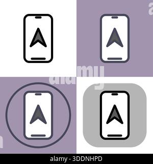 This versatile icon depicts a smartphone screen displaying a navigation arrow- ideal for apps related to GPS- location services- and travel. Its clean Stock Vector