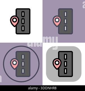 This versatile icon set depicts a location pin on a road- perfect for navigation apps- websites- and more. The clean design works well in various cont Stock Vector