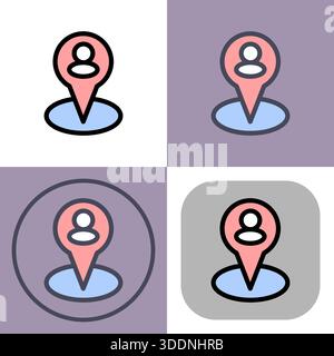 This versatile icon set depicts a person's location marker, ideal for apps or websites related to navigation, GPS, or location-based services. The mul Stock Vector