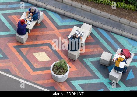 Mexico City Mexico - February 18 2021: Elevated View of People Siting At Chess Tables in Mexico City Stock Photo