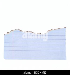Horizontal lined paper with irregular torn edge isolated on white, handmade stationery look for creative layouts. Stock Photo