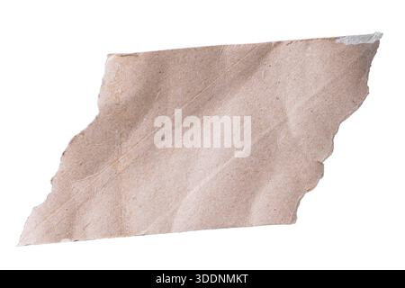 Light beige paper fragment with soft torn edges isolated on white, subtle texture for minimal compositions. Stock Photo