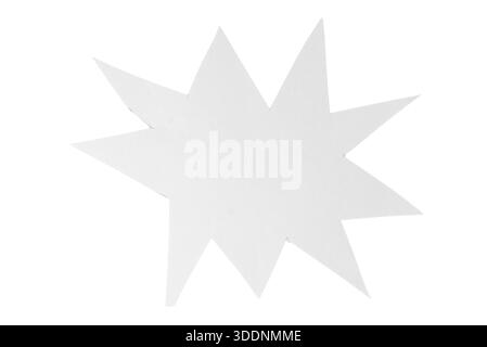 Starburst style white paper shape isolated on white background, dynamic accent for labels and stickers. Stock Photo