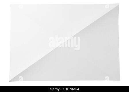 White paper sheet with folded corner isolated on white, simple detail for document or mockup concepts. Stock Photo