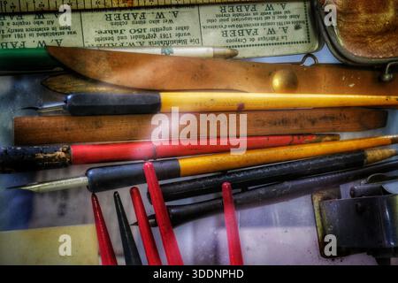 Vintage art supplies Stock Photo