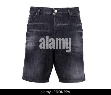Men's Black Washed Denim Shorts Front View Stock Photo