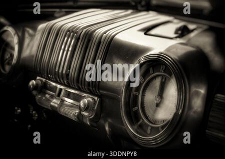 Vintage Mercury dashboard in sepia tone Stock Photo