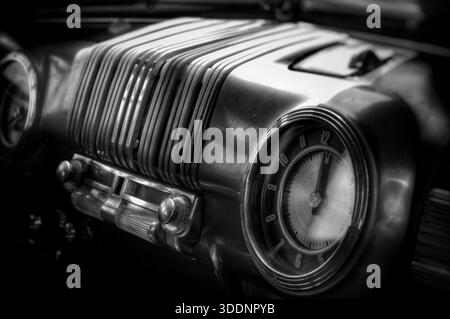 Vintage Mercury dashboard in black and white Stock Photo