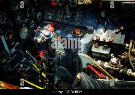 Cockpit of a vintage Soviet aircraft on display at MAPS Air Museum Stock Photo