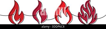 Stylized colored flame silhouettes. Seamless decorative vector divider for graphic and tattoo designs Stock Vector