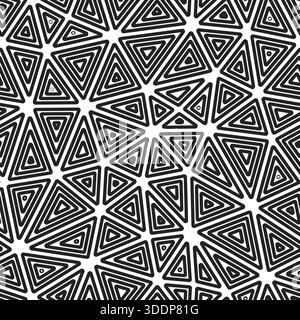 Abstract background with mosaic triangle shapes. Large triangle sizes. Multiple repeated inner triangles. Black and white style. Repeatable pattern. Stock Vector