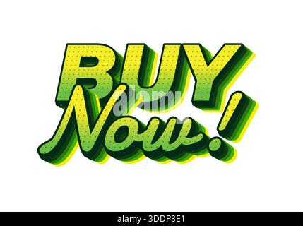 A vibrant and eye catching graphic featuring the text BUY Now! in bold, green colors with a 3D effect. Stock Vector
