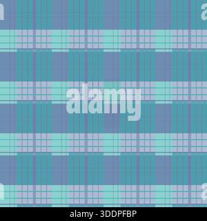 Gingham blue-teal plaid vector pattern featuring layered linear checks and a calm, balanced color palette. seamless contemporary surface design ideal Stock Vector