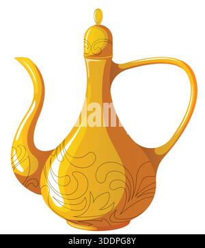 Decorative golden Arabic Dallah, a traditional coffee and tea pot used for hospitality. Isolated vector graphic for Ramadan and Islamic cultural theme Stock Vector