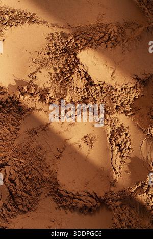 Cocoa powder, full frame, cocoa background, top view, texture, close-up Stock Photo